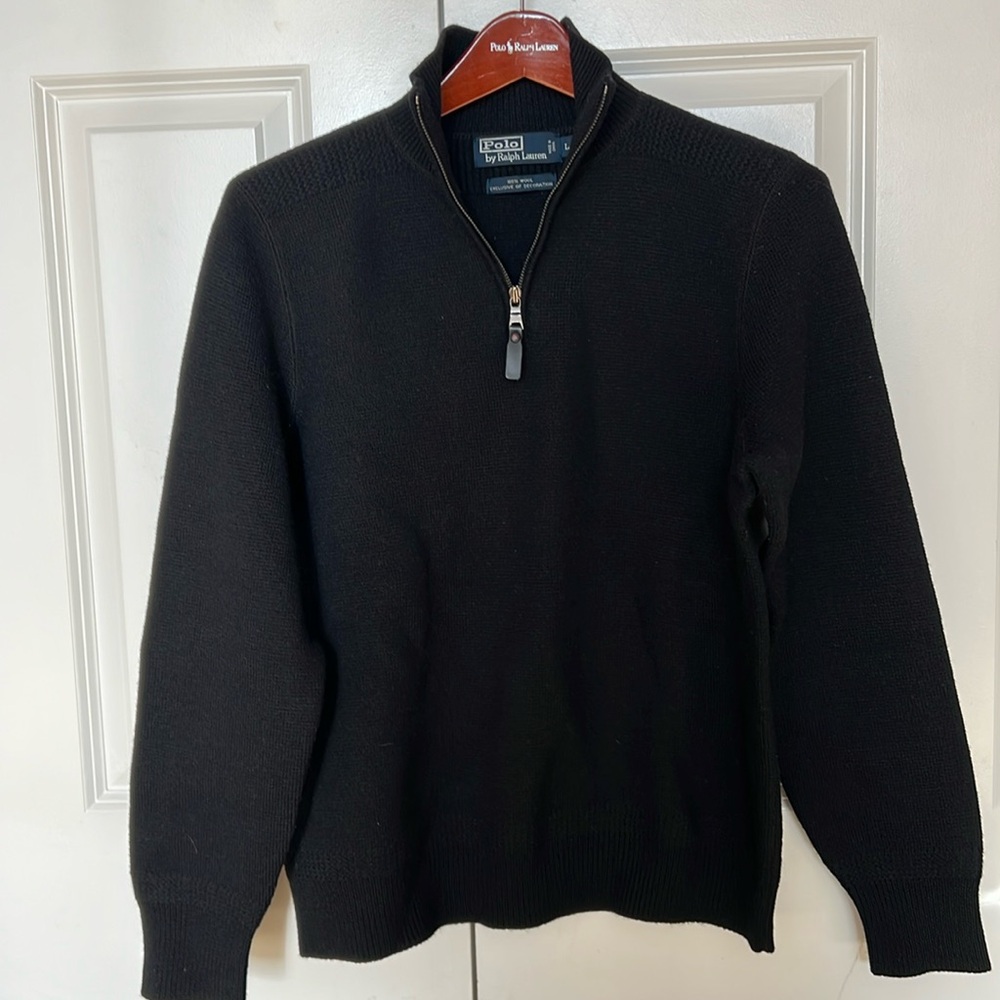 Polo Ralph Lauren black 100% wool sweater size L pit 2 pit 22” new condition
